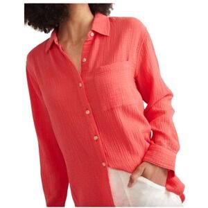 Marine Layer Abbey Double Cloth Button Down Shirt Hibiscus, large, NWT, coastal